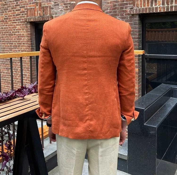 Casual Men's 2 Pieces Mens Blazer Peak Lapel Linen For Wedding