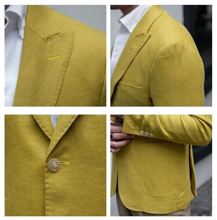 Casual Men's 2 Pieces Mens Blazer Peak Lapel Linen For Wedding