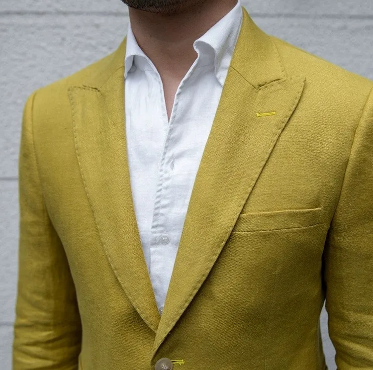 Casual Men's 2 Pieces Mens Blazer Peak Lapel Linen For Wedding
